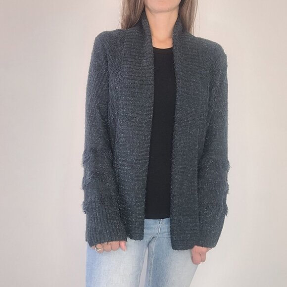 Knox Rose Black, Green, & Blue Open Front Cardigan Size Small - Picture 2 of 12